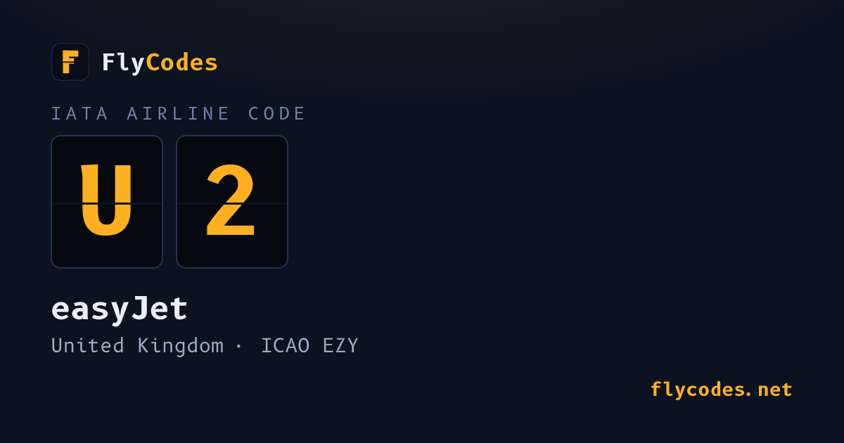 U2 Airline Code: easyJet (EZY), Callsign | FlyCodes